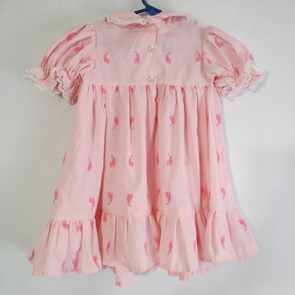 Vintage 80s Homemade Girls Pink Easter Bunny Dress Preppy Summer - Picture 2 of 7